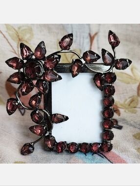Purple Amber Stone Prong Set Vintage Picture Photo Frame Gunmetal Dual Glass NEW